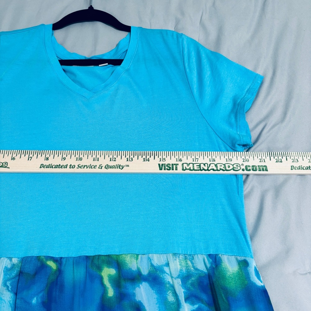 LOGO by Lori Goldstein Turquoise Watercolor Mixed Media Maxi Dress Sz M - Picture 7 of 9